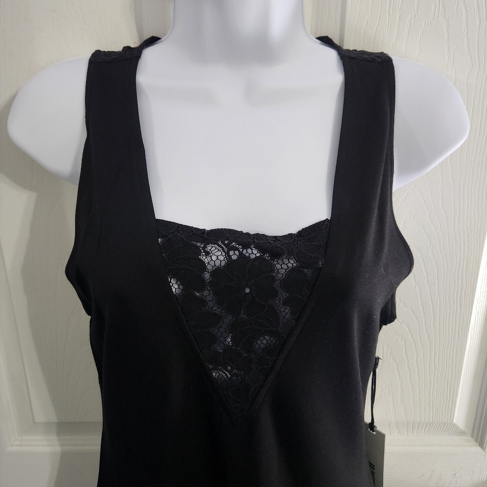 NWT BB Dakota Anthropologie black sleeveless lace shift dress women M stretch - Picture 4 of 14